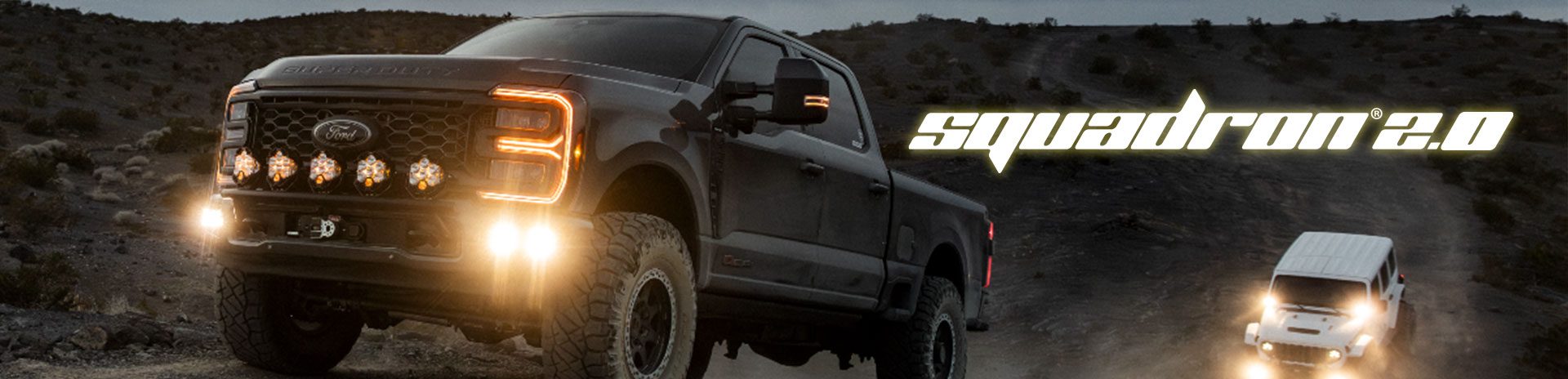 Squadron 2.0 Banner with Truck and Jeep at night
